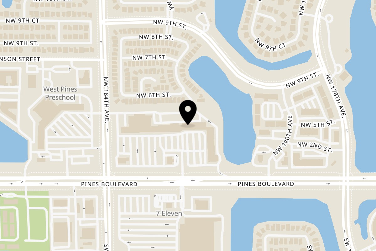 Map showing the location of Chick 'n Chop on the Grill Pembroke Pines on 18255 Pines Blvd in Pembroke Pines