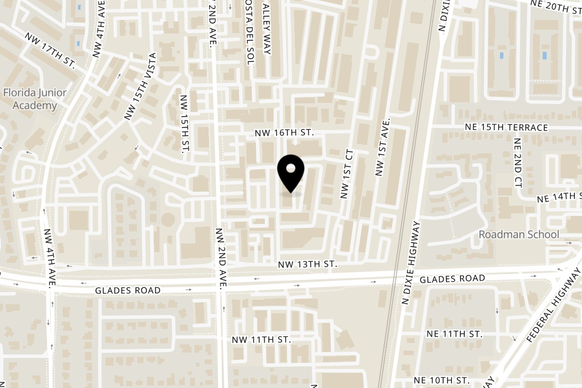 Map showing the location of Chick 'n Chop on the Grill Boca Raton on 129 NW 13th St in Boca Raton